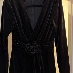 Aqua Black Velvet Long Sleeve Dress